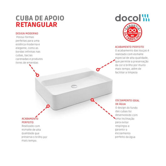 Cuba De Apoio Retangular Branco Docol 60x42cm - Imagem principal - fb4def09-4580-46d1-936c-da3874573323