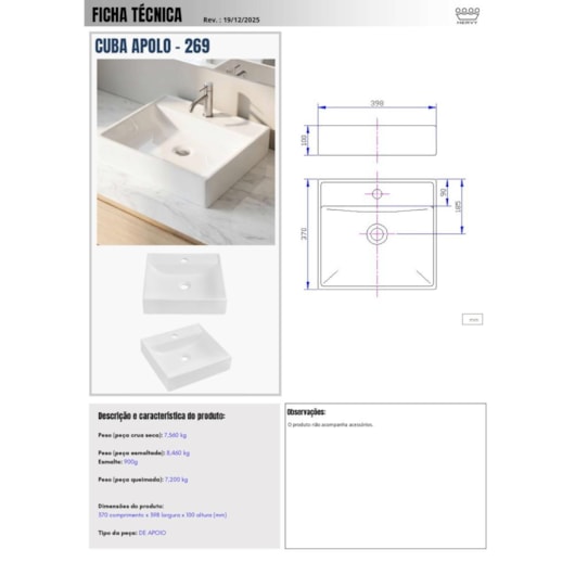 Cuba De Apoio Retangular com Mesa Apolo Branco Hervy - Imagem principal - 33dbd876-3a55-4424-90c8-16b3a5e294d6