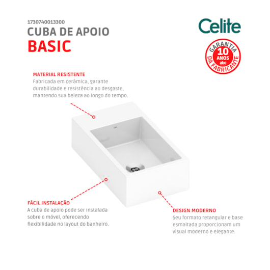 Cuba De Apoio Retangular Com Mesa Basic Curve Branco Celite 44x25cm - Imagem principal - 5b8a51c1-a006-4ac5-9d75-7749da28b3d0