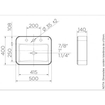 Cuba De Apoio Retangular Com Mesa Branco Frame 50x40x14cm Docol
