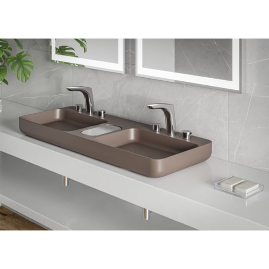 Cuba de Apoio Retangular com Mesa e Válvula Oculta 7/8 Infinity 110x42cm Café Roca - Imagem principal - f9bf23ef-71fb-4a9c-a2d5-9115cec5fd77