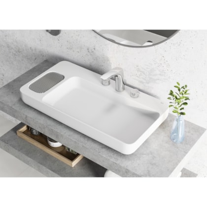 Cuba de Apoio Retangular com Mesa e Válvula Oculta 7/8 Infinity 80x42cm Branco Roca