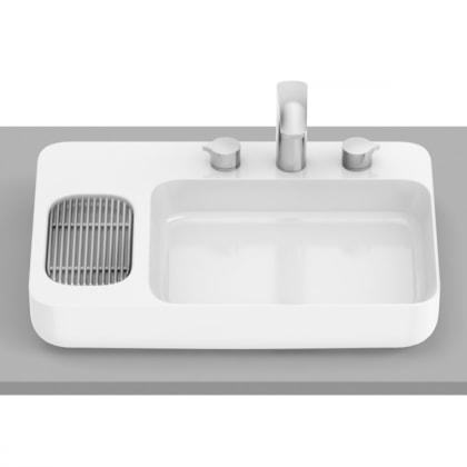 Cuba de Apoio Retangular Sem Saboneteira com Mesa e Válvula Oculta 7/8 Infinity Branco Roca 60x42cm