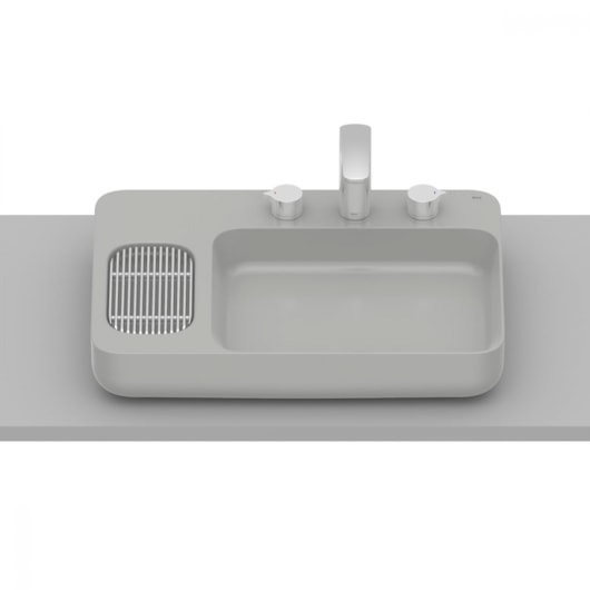 Cuba de Apoio Retangular Sem Saboneteira com Mesa e Válvula Oculta 7/8 Infinity Stone Roca 60x42cm - Imagem principal - 6736d4c4-9ec4-4fcc-add8-017e9b12cc8d