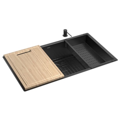 Cuba De Cozinha Retangular Com Acessórios Suprema Black Mate Deca 75x40cm