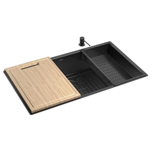 Cuba De Cozinha Retangular Com Acessórios Suprema Black Mate Deca 75x40cm - Imagem principal - 220d5adf-a040-4564-af57-9a955ee6d89e