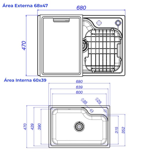 Cuba De Cozinha Retangular Inox Com Acessórios Facile Deca 60x40cm - Imagem principal - 871b9270-f75b-4f6c-826a-801e7cf6ba67