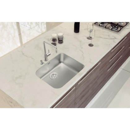 Cuba De Embutir Dora Aço Inox Escovado Com Válvula e Escape Tramontina 50x40cm