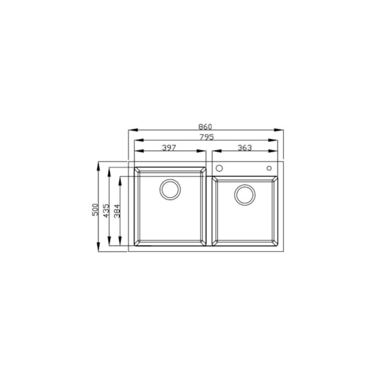 Cuba de Embutir Dupla Millare 86100 Undermount de Quartzo Preto 86x50x21,5 Debacco - Imagem principal - 11849507-206f-4b02-b0ad-7151411f60a9