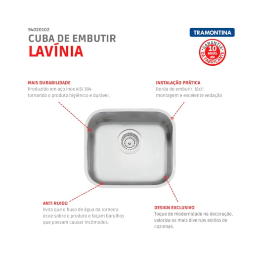 Cuba De Embutir Em Aço Inox Lavínia Acetinado Tramontina 40x34cm - Imagem principal - 5cf5238c-16a4-4f96-8885-9b4b81ca197b