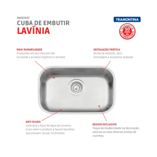 Cuba De Embutir Lavínia Com Válvula Em Aço Inox Acetinado Tramontina 47x30cm - Imagem principal - 90dbbdee-ecc6-40b0-a4ca-641f32a7acbf