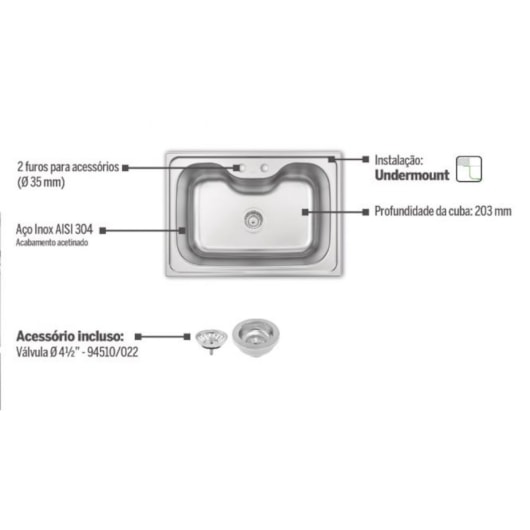 Cuba De Embutir Morgana Inox Escovado Tramontina 69x49cm - Imagem principal - 3c347140-8e02-48a1-9d6f-bab0621b2554