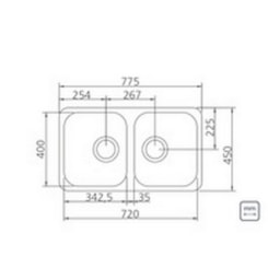 Cuba De Inox Dupla Retangular Isis Plus 2c 72x40cm 3.1/2' Com Válvula 94033/202 Alto Brilhante Tramontina