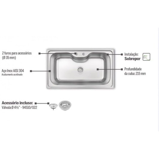 Cuba De Inox Morgana Max 86x50cm 4.1/2' Com Válvula 93801/122 Acetinada Tramontina - Imagem principal - d4fc30f8-fd27-477e-b923-b215cd409d97