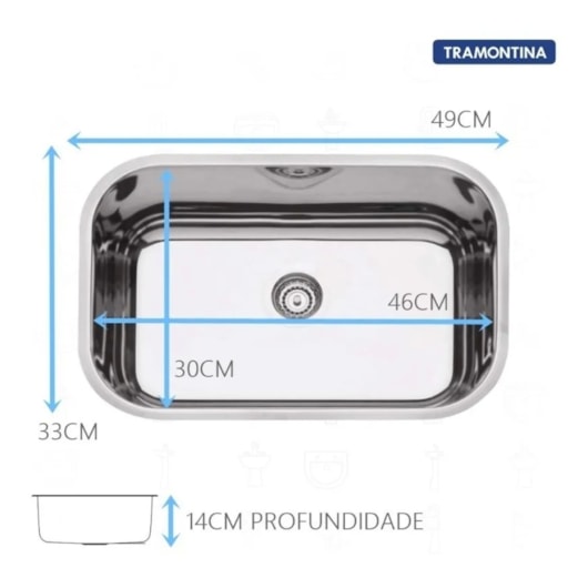 Cuba De Inox N1 Lavínia Com Válvula Polida Tramontina 47x30x14cm - Imagem principal - 3ed3060e-59b3-4516-9f2a-131f52f7c138