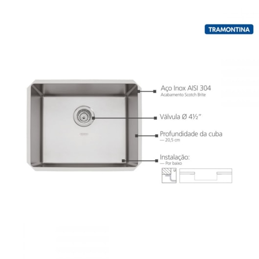 Cuba de Inox Quadrum Undermount 50x40cm Tramontina - Imagem principal - 389a1382-11c0-4f50-99c1-dc29a272f5b8