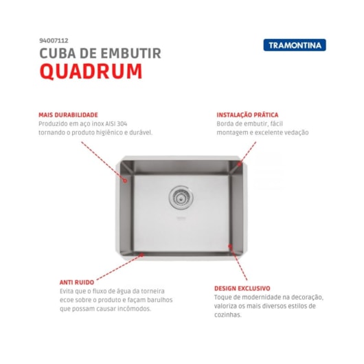 Cuba de Inox Quadrum Undermount 50x40cm Tramontina - Imagem principal - 5088b908-711c-447a-a7ce-d8a0bf83a949