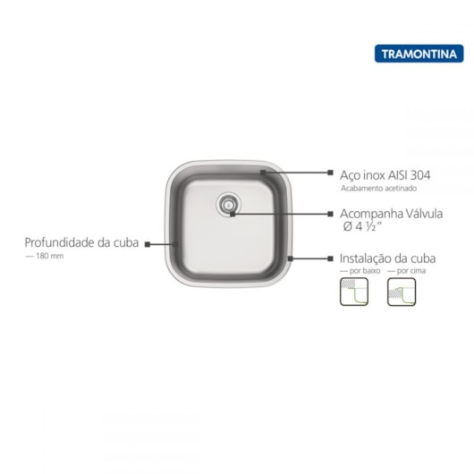 Cuba De Inox Retangular Aria Maxi Acetinado Tramontina 40x40cm - Imagem principal - 2f76814e-94b4-4887-9305-88651d11fc85