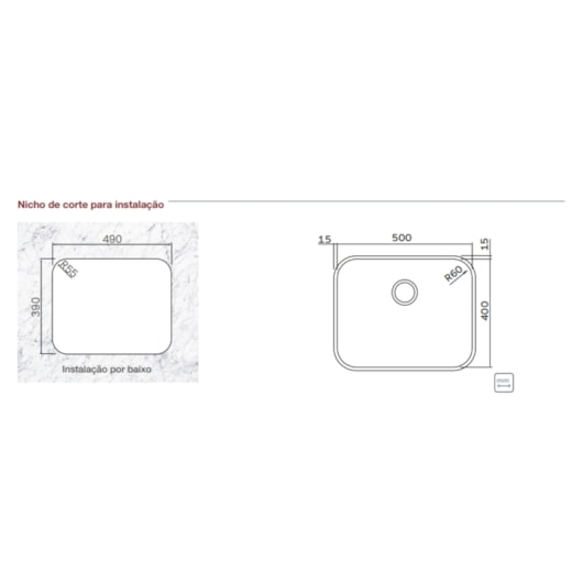 Cuba de Inox Retangular Dora 37l 50bl R6 C/ Válvula 4.1/2