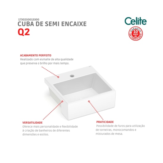 Cuba De Semiencaixe Quadrada Com Mesa Basic Q2 Branco Celite 41x41cm - Imagem principal - 83a415bf-ecb3-4049-9a81-91f40fbb6b6b