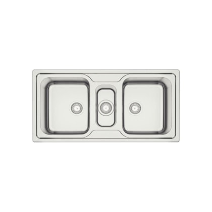 Cuba de Sobrepor 2 Cubas e Auxiliar em Aço Inox com Válvula Escovado Marea Deep Tramontina 100x50cm