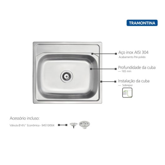 Cuba De Sobrepor Em Aço Inox 64x56 Tramontina - Imagem principal - 9cc834e5-c0bb-44d6-811d-4dbb10446c6a