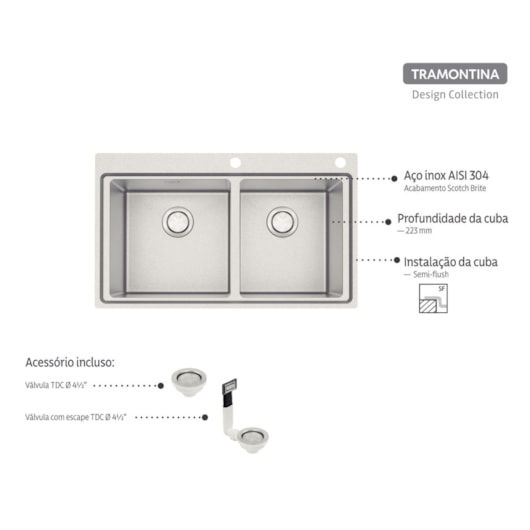 Cuba De Sobrepor Inox Smooth Com Duas Cubas Tramontina 40cm - Imagem principal - e0a4e195-a0a8-4067-a4b3-10246b3fbe5b