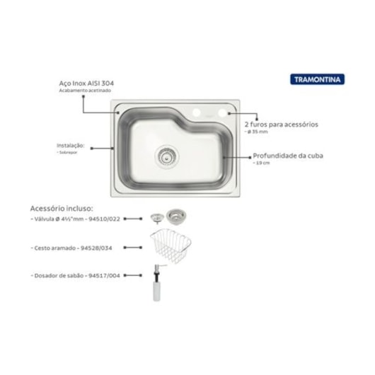 Cuba De Sobrepor Morganna Compact Inox 48fx Tramontina - Imagem principal - d2fcdf1f-f83d-41ee-bf33-7ca849003d44