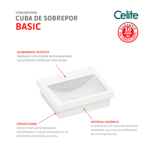 Cuba De Sobrepor Retangular Com Mesa Basic Q7 41x35cm Branco Celite - Imagem principal - 7d378e00-9117-4617-bbe0-b62a4281dd38