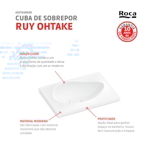 Cuba De Sobrepor Retangular Ruy Ohtake 62X45cm Blanco Mate Roca - Imagem principal - 40585a25-852d-4025-8f60-98eba19ba96d