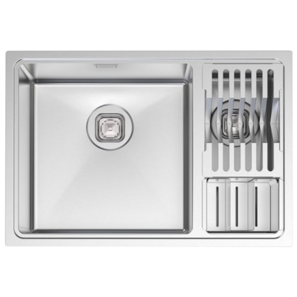 Cuba Design Collection Quadrum Inox Scotch Brite com 2 Cubas e Escorredor de Pratos e Talheres 66x46cm Tramontina