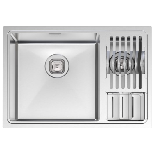 Cuba Design Collection Quadrum Inox Scotch Brite com 2 Cubas e Escorredor de Pratos e Talheres 66x46cm Tramontina - Imagem principal - f97647f0-27ab-405e-befb-f30f591da251