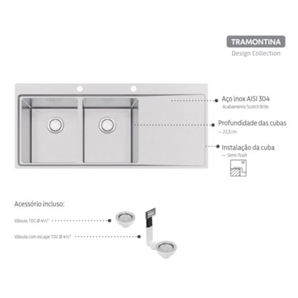 Cuba Dupla De Sobrebor Smooth Scoth Brite 116x52cm Tramontina