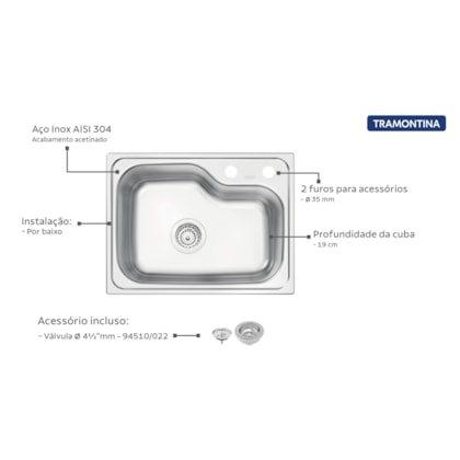 Cuba Morgana Compact 48 FX Undermount em Aço Inox Tramontina