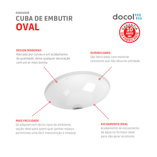 Cuba Oval De Embutir Docol 45x36x16,5cm - Imagem principal - a97b0d75-37bf-4e6c-bd39-434ae9e2fc8d