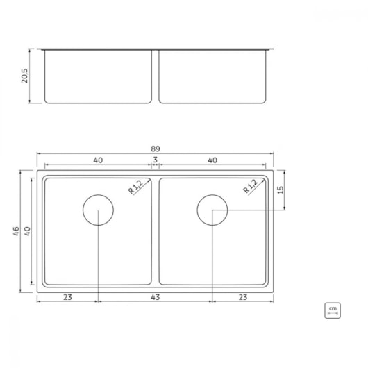 Cuba Quadrum 2C 40 Em Aço Inox Com Acessórios E Acabamento Scotch Brite Tramontina - Imagem principal - 039be764-0968-474e-92cf-72cc7617d9e5