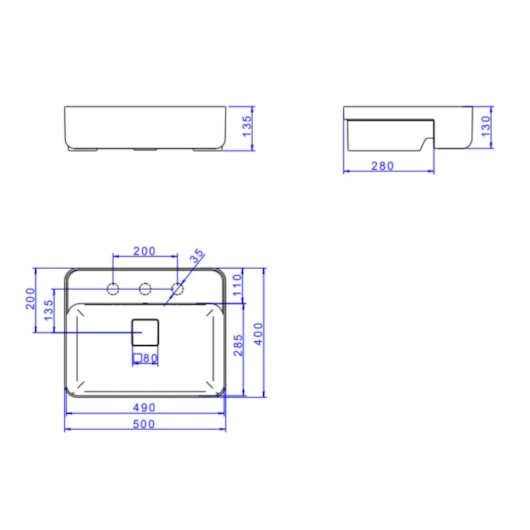 Cuba Semi-Encaixe Retangular Com Mesa Branco Deca 50cm - Imagem principal - 4e25de2d-6586-4b82-a17a-0e8b16100c2a