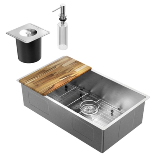 Cuba Simples Bistrô Fosco 100% Escovado Com Acessórios e Lixeira 70x40x20cm - Imagem principal - 04a82b4a-1eed-4491-b2b6-efaa326723ff