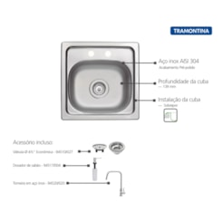 Cuba Sobrepor Inox 38x38 Tramontina