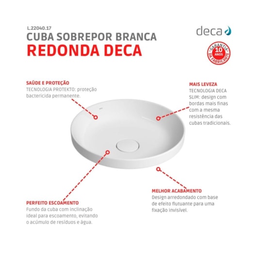 Cuba Sobrepor Redonda Branco Deca  40cm - Imagem principal - 1d7dbd5d-affe-446f-a141-f357a6224347