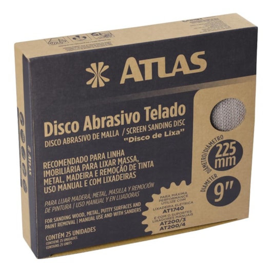 Disco Abrasivo Telado 225 Grao 150 Atlas - Imagem principal - 2b987c6a-4d0e-4907-b91a-5def470bec37