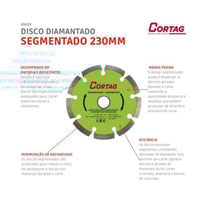 Disco de Corte Diamantado Segmentado Cortag 230 MM