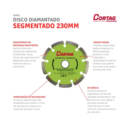 Disco de Corte Diamantado Segmentado Cortag 230 MM - Imagem principal - 258052ce-38e3-493a-a1a1-bb7c393bdb38