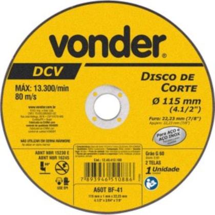 Disco De Corte Dvc Vonder 115x1x22,23mm