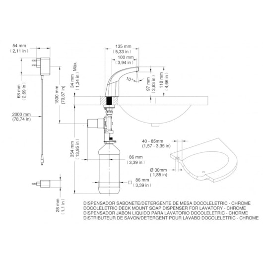 Dispensador Eletrônico Para Sabonete/detergente De Mesa Eletric Docol - Imagem principal - afc98c8e-2195-4621-8b97-edc5b9051580