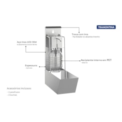 Dispenser de Álcool Gel e Sabão Líquido 500ml em Aço Inox com Acabamento Escovado Tramontina