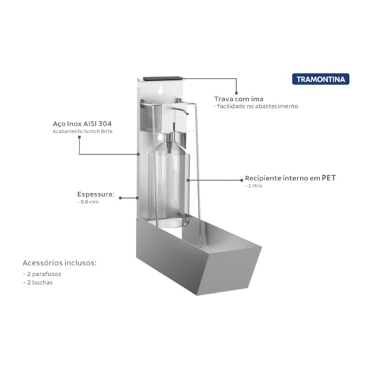 Dispenser Inox Para Sabão Ou Álcool Em Gel Tramontina - Imagem principal - 2555bb3e-6b1f-4d3c-839f-e5ed4b2a7f0f