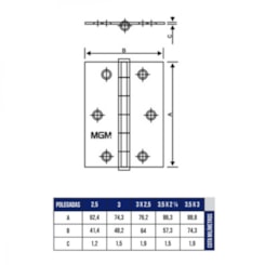 Dobradiça Em Aço Bronze Latonado Pacote Com 3 Unidades MGM 3x2,5