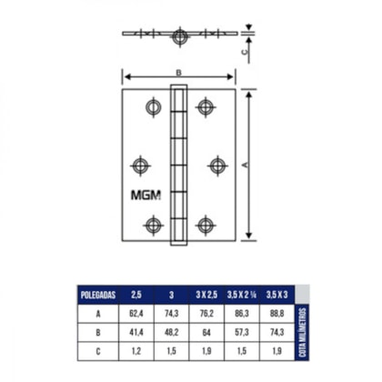 Dobradiça Em Aço Pacote Com 3 Unidades Bronze Latonado MGM 3x2,5
