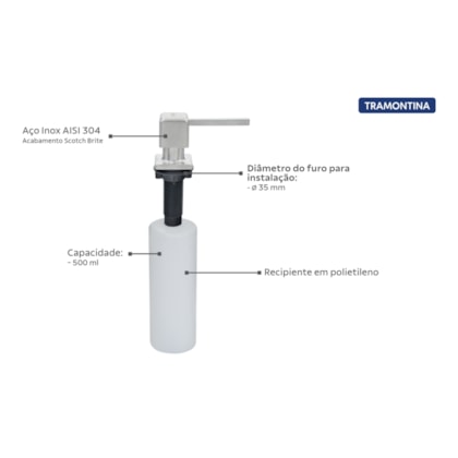 Dosador De Sabão Square Inox 304 Tramontina 500ml